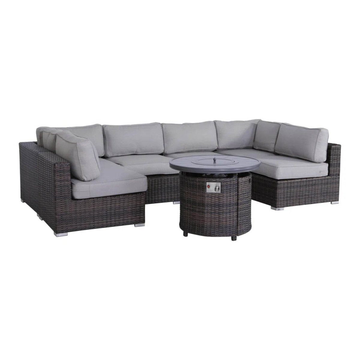 7 - Piece Wicker Outdoor Lounge Set With Cushions Fire Pit - Serenova - Omega Lifestyles