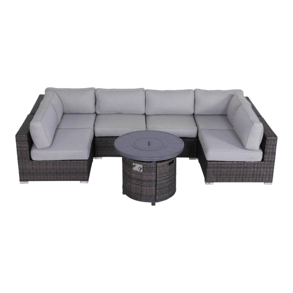 7 - Piece Wicker Outdoor Lounge Set With Cushions Fire Pit - Serenova - Omega Lifestyles