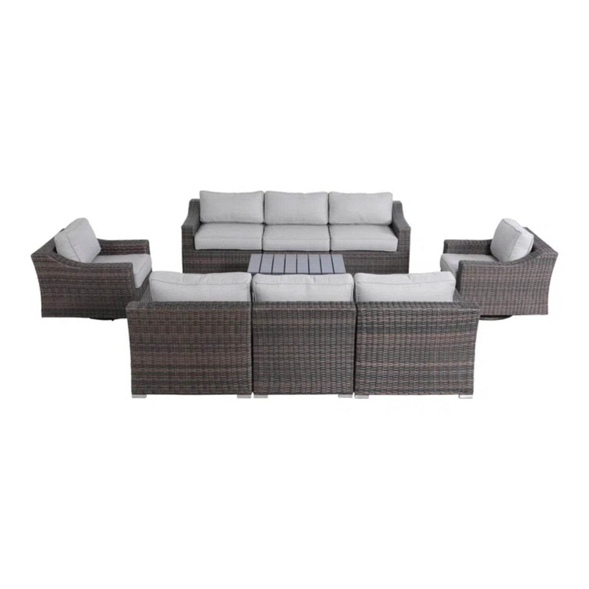 8 - Person Brown HDPE Wicker Outdoor Seating Set With Cushions - Serenova - Omega Lifestyles