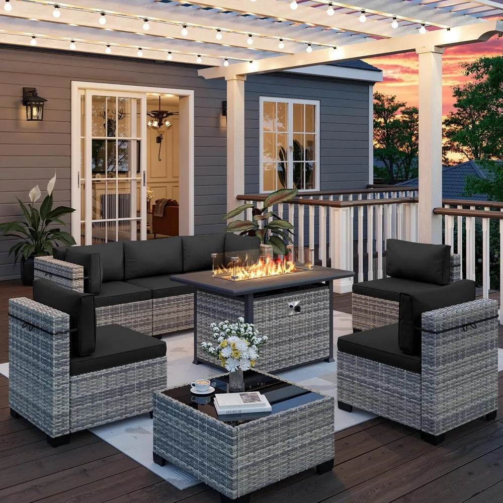 8-Piece Navy Blue PE Wicker Rattan Outdoor Furniture Set - Omega Lifestyles