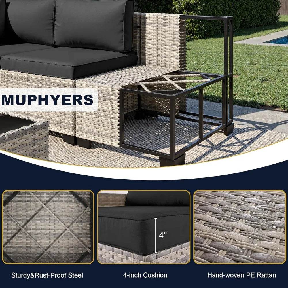 8-Piece Navy Blue PE Wicker Rattan Outdoor Furniture Set - Omega Lifestyles