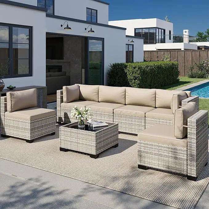 8-Piece Navy Blue PE Wicker Rattan Outdoor Furniture Set - Omega Lifestyles