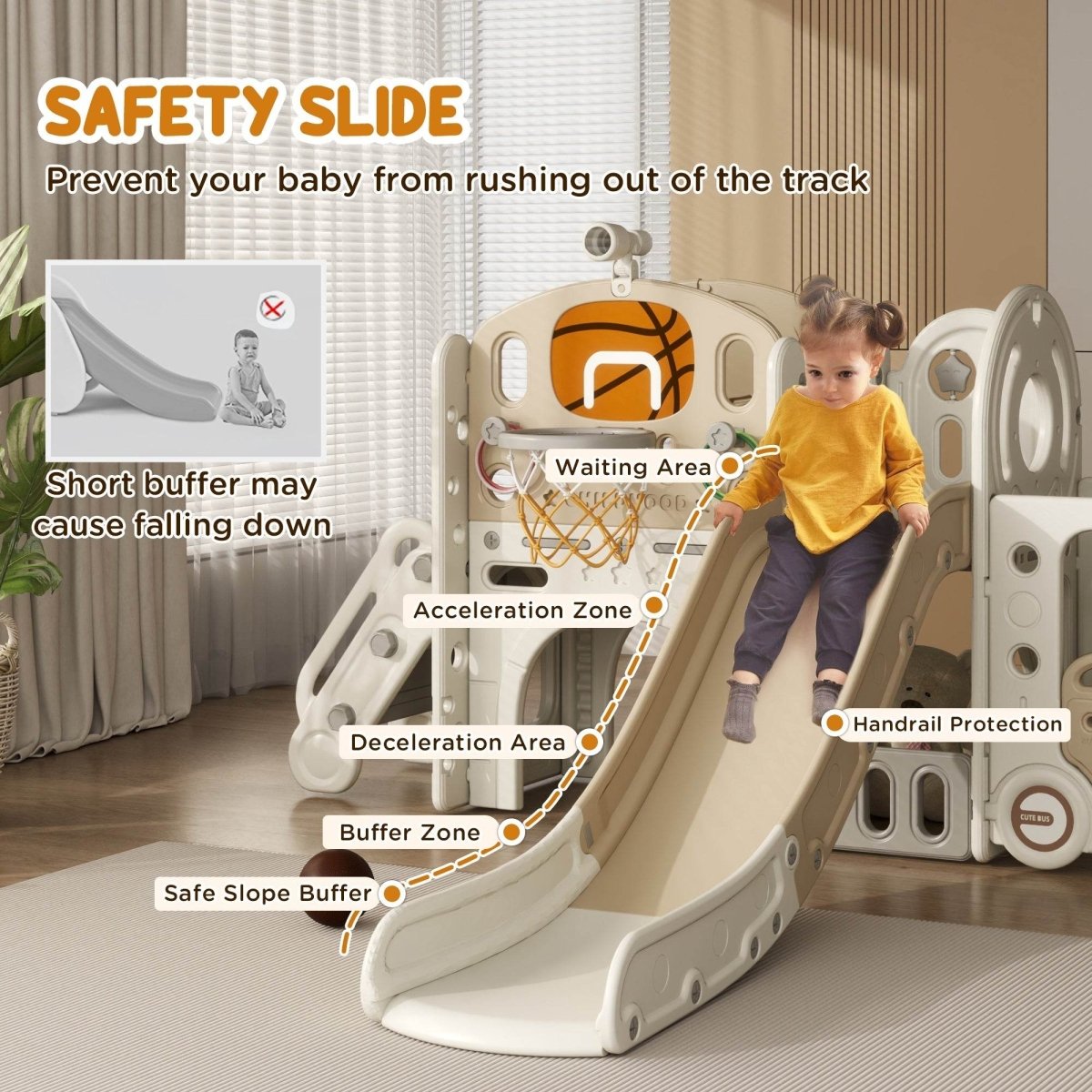 9 - In - 1 Indoor Kids Slide With Climber Basketball Hoop - Serenova - Omega Lifestyles