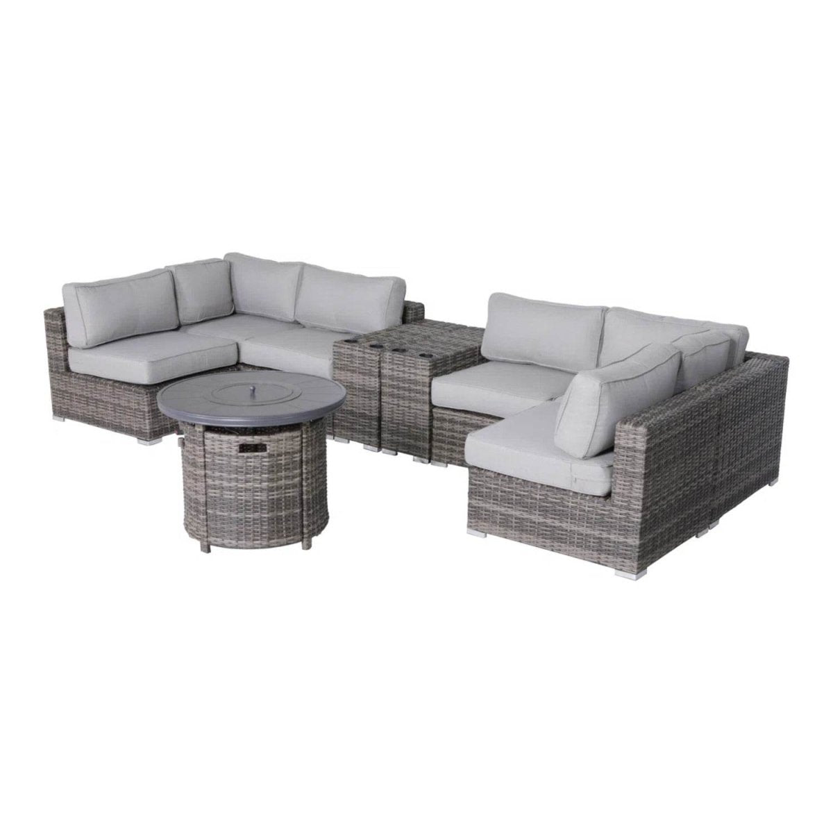 9 - Piece Outdoor Sectional Sofa Set With Cushions And Fire Pit - Serenova - Omega Lifestyles
