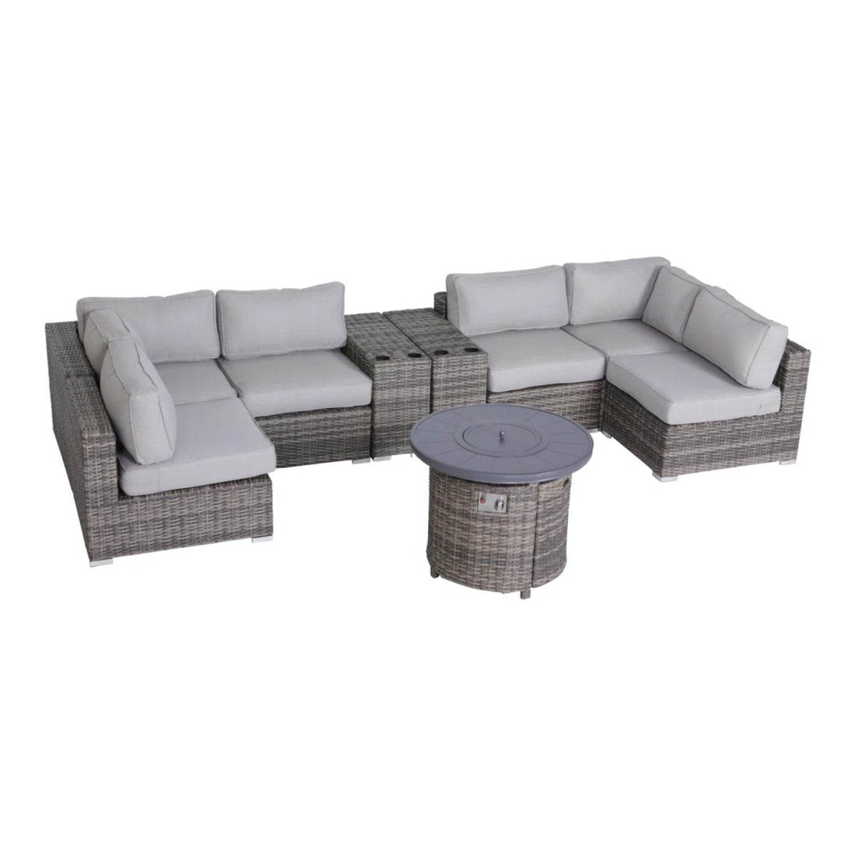 9 - Piece Outdoor Sectional Sofa Set With Cushions And Fire Pit - Serenova - Omega Lifestyles