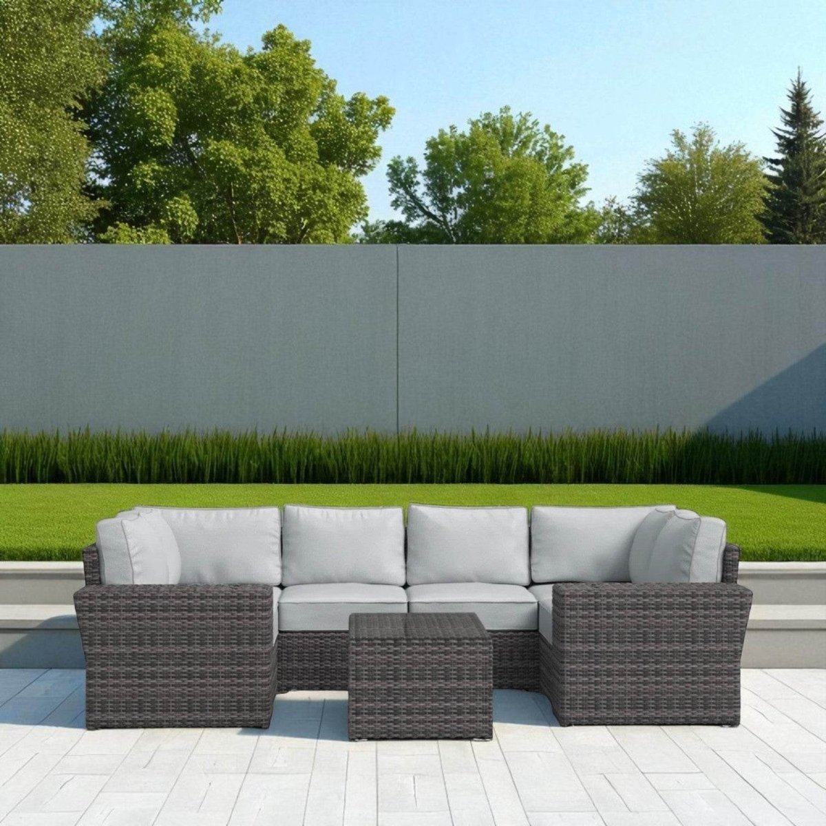 9 - Piece Outdoor Wicker Sofa Set With Cushions Fully Assembled - Serenova - Omega Lifestyles