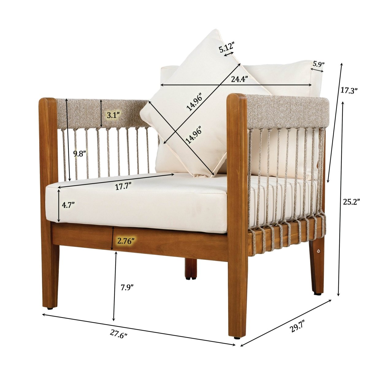 Acacia Wood Outdoor Club Chair With Handwoven Rope Accents - Sleep Galleria