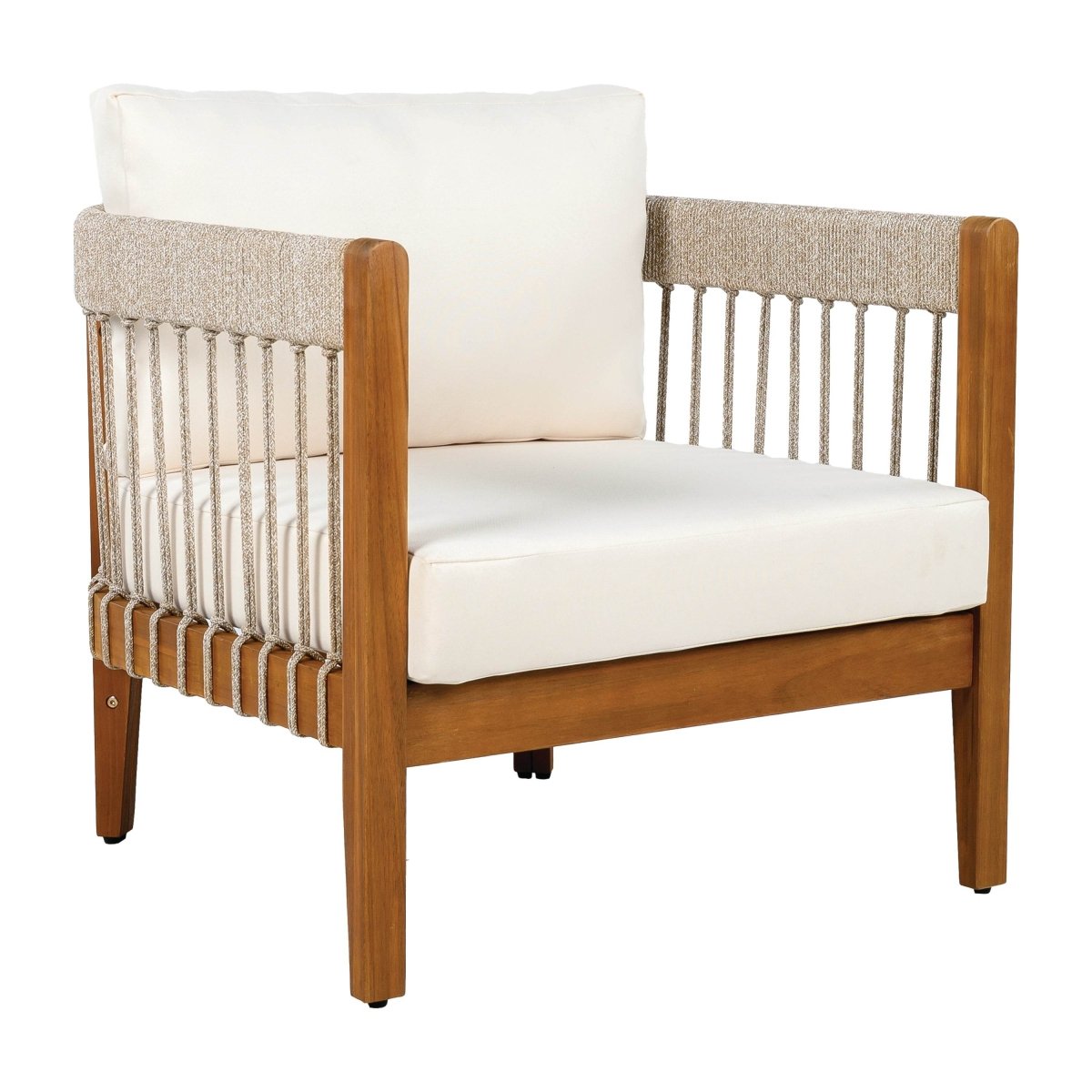 Acacia Wood Outdoor Club Chair With Handwoven Rope Accents - Sleep Galleria