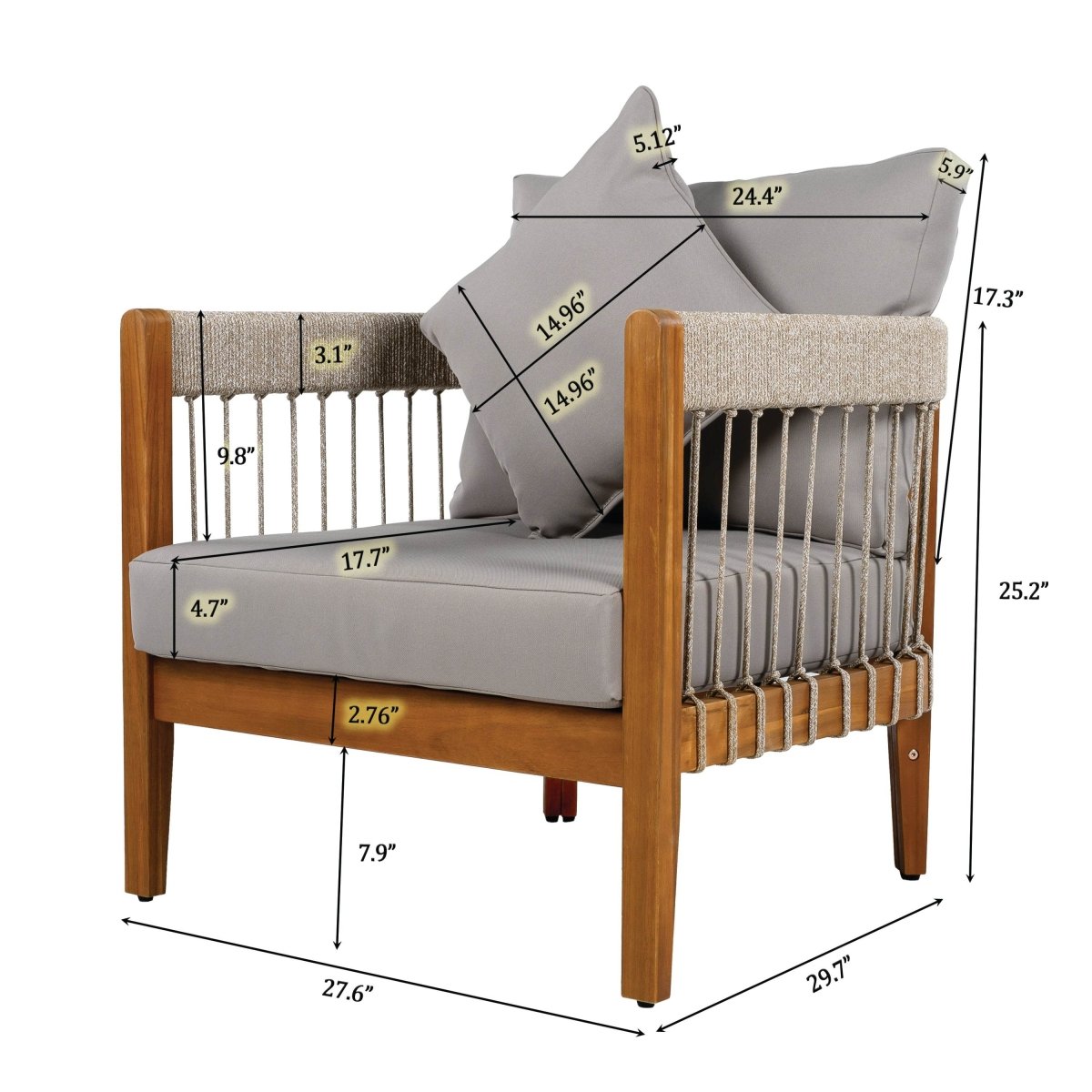 Acacia Wood Outdoor Club Chair With Handwoven Rope Accents - Sleep Galleria