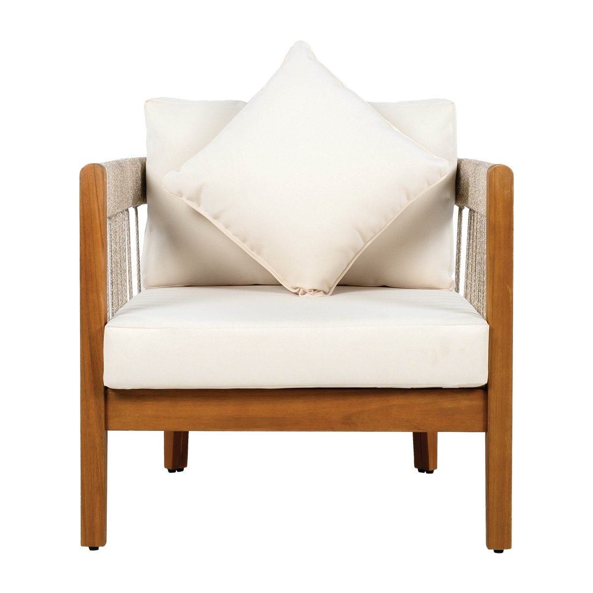 Acacia Wood Outdoor Club Chair With Handwoven Rope Accents - Sleep Galleria