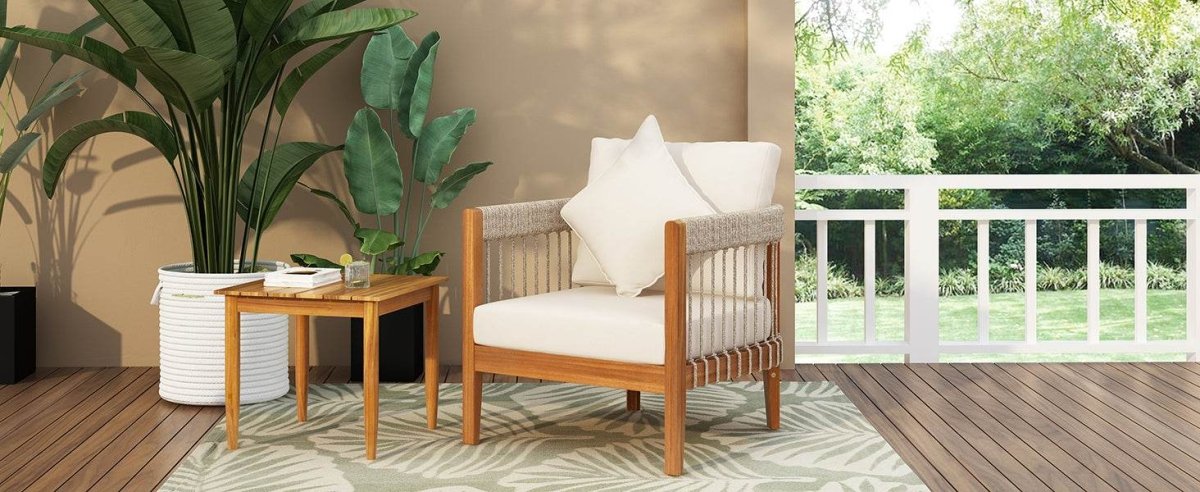 Acacia Wood Outdoor Club Chair With Handwoven Rope Accents - Sleep Galleria