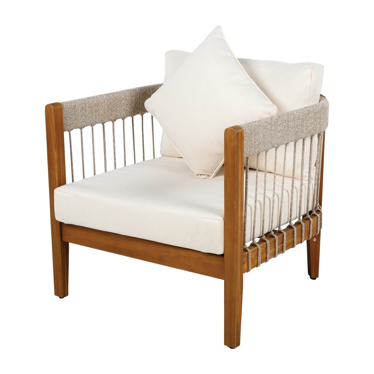 Acacia Wood Outdoor Club Chair With Handwoven Rope Accents - Sleep Galleria