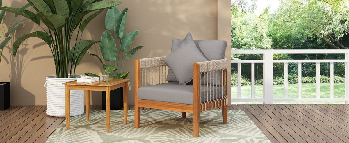 Acacia Wood Outdoor Club Chair With Handwoven Rope Accents - Sleep Galleria