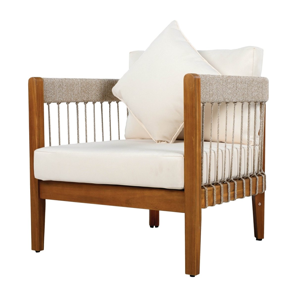 Acacia Wood Outdoor Club Chair With Handwoven Rope Accents - Sleep Galleria