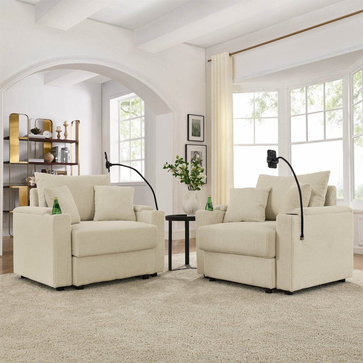Accent Chair Set Of 2 Modern Corduroy Fabric Armchairs - Sleep Galleria