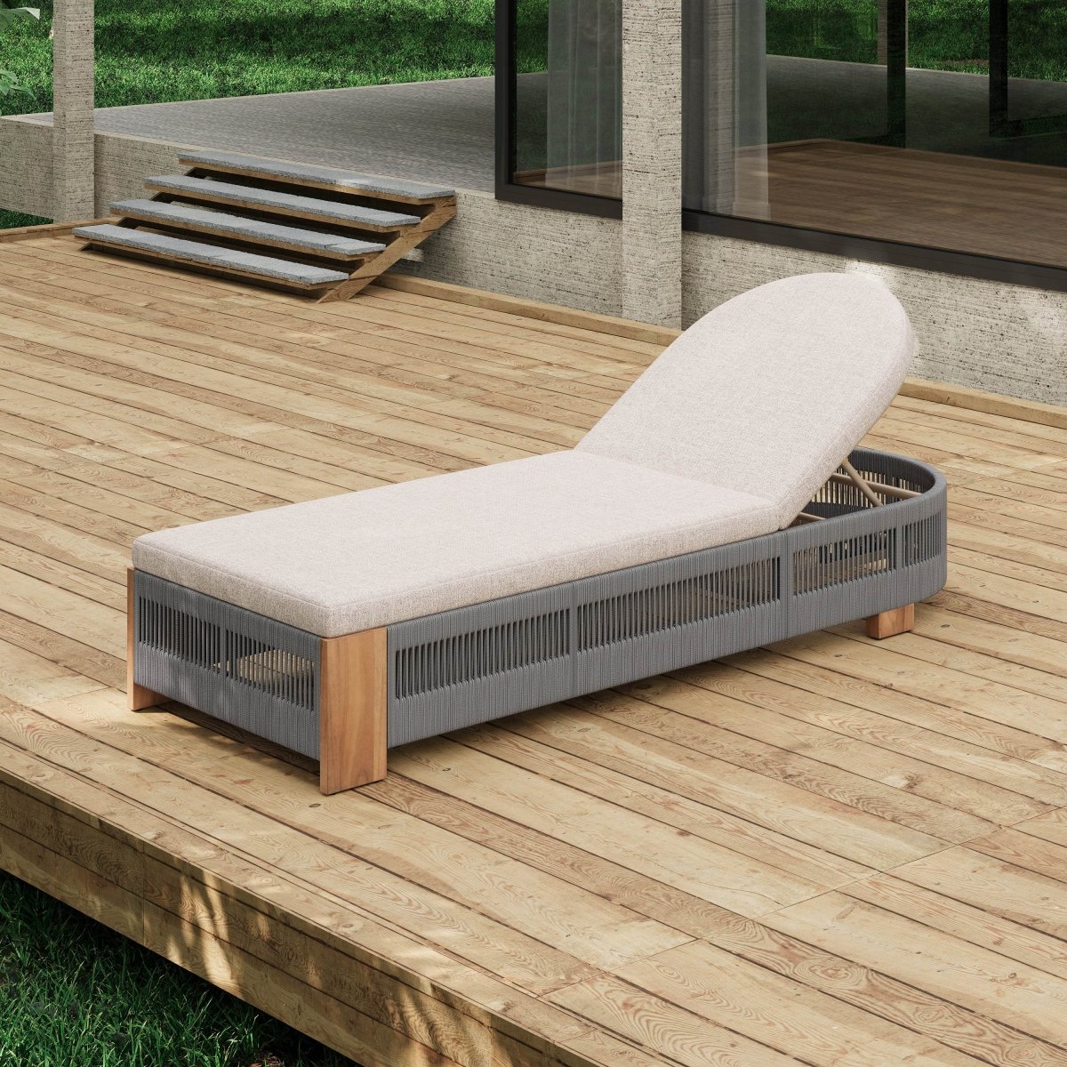Adjustable Acacia Wood Outdoor Chaise Lounge Chair With Cushion - Sleep Galleria