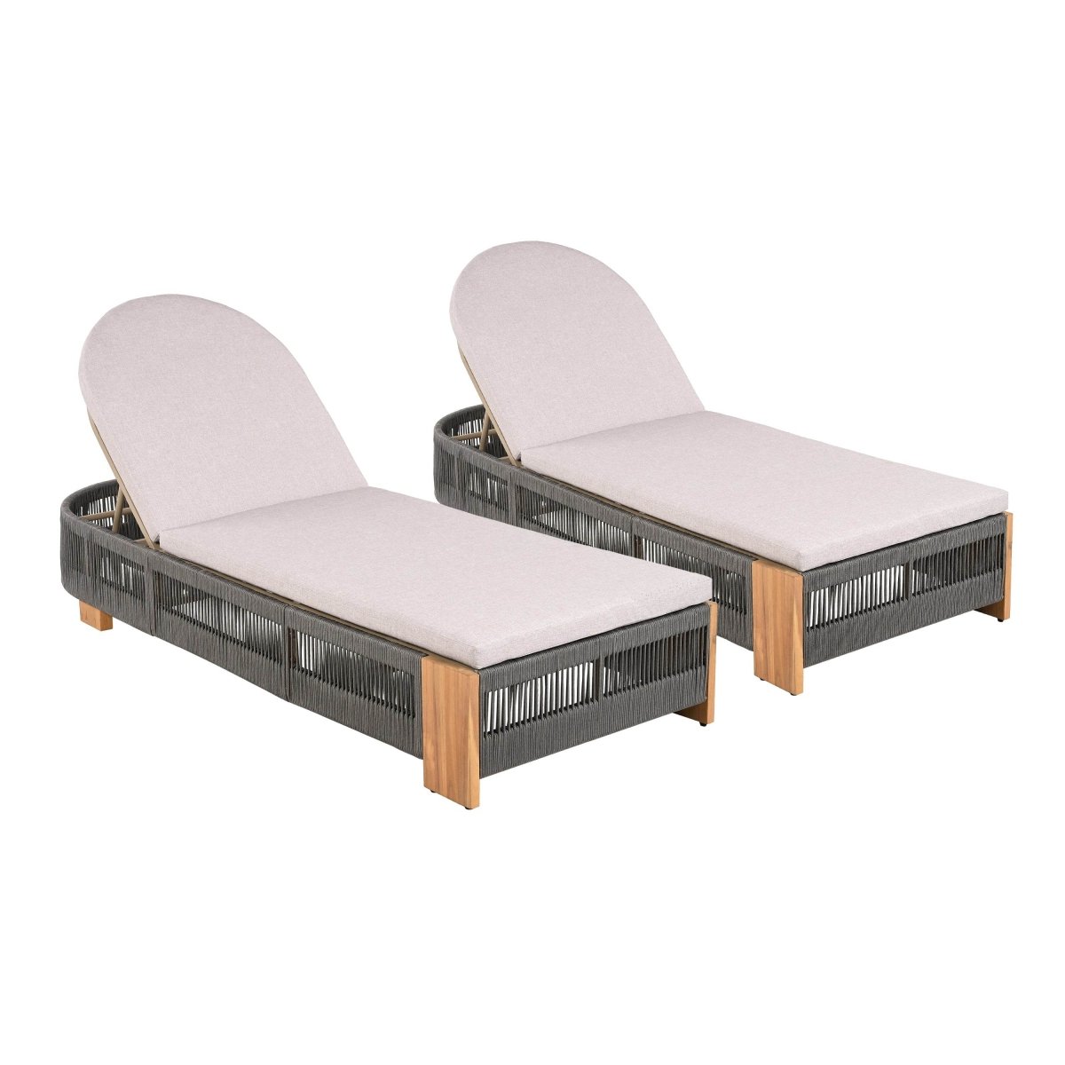 Adjustable Acacia Wood Outdoor Chaise Lounge Chair With Cushion - Sleep Galleria