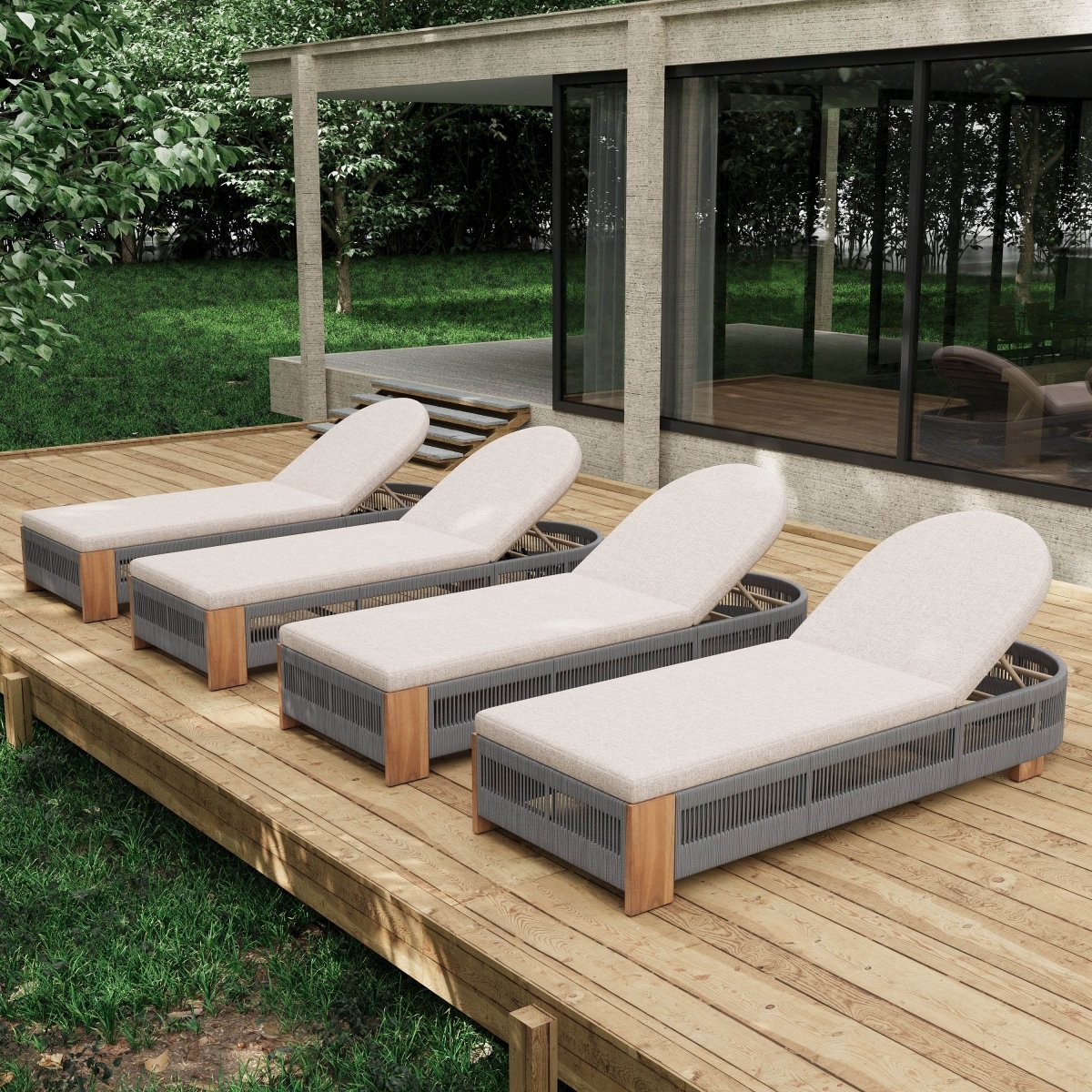 Adjustable Acacia Wood Outdoor Chaise Lounge Chair With Cushion - Sleep Galleria