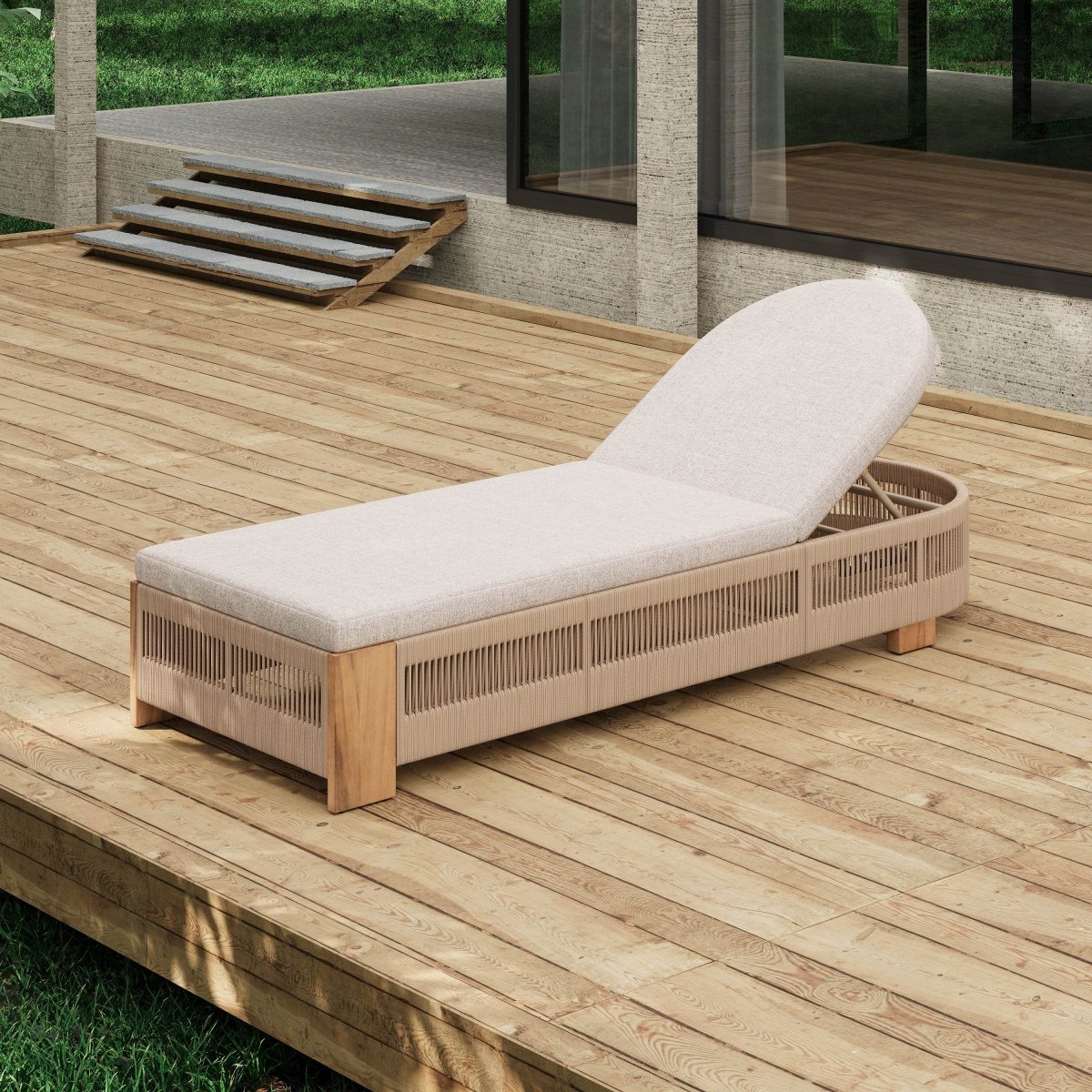Adjustable Acacia Wood Outdoor Chaise Lounge With Cushion - Omega Lifestyles