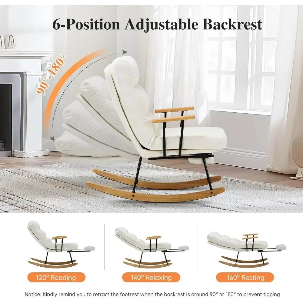 Adjustable Recliner Teddy Fabric Rocking Chair With Footrest - Omega Lifestyles