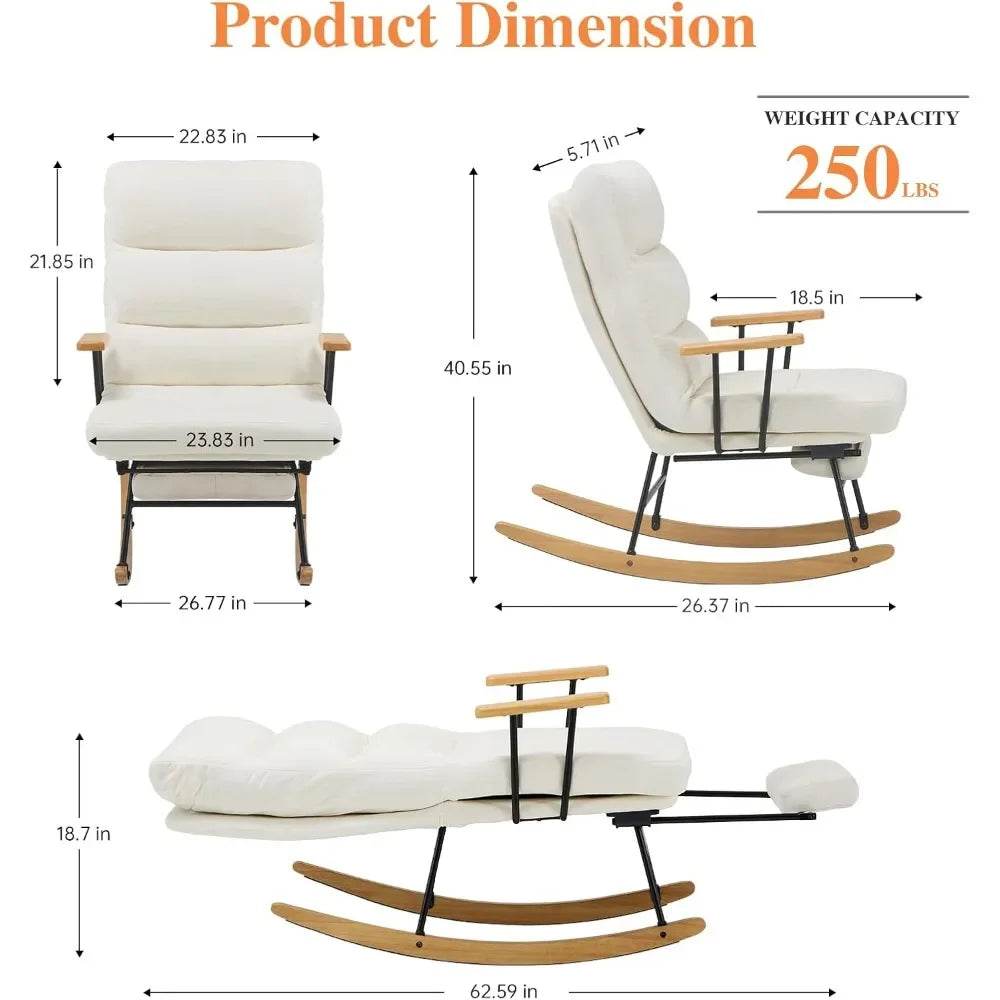 Adjustable Recliner Teddy Fabric Rocking Chair With Footrest - Omega Lifestyles