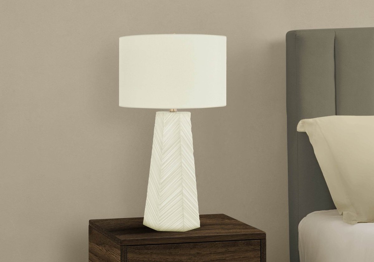 Art Deco Ceramic Table Lamp With Ivory Linen Shade - Sleep Galleria