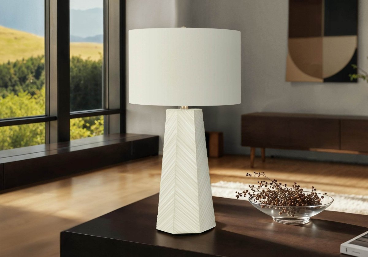 Art Deco Ceramic Table Lamp With Ivory Linen Shade - Sleep Galleria