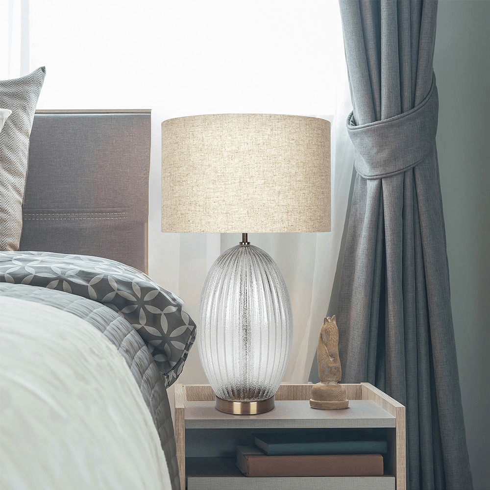 Aurora Ribbed Glass Table Lamp With Linen Shade - Sleep Galleria