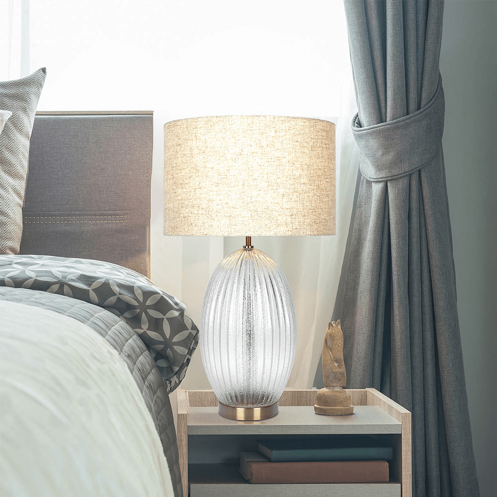 Aurora Ribbed Glass Table Lamp With Linen Shade - Sleep Galleria
