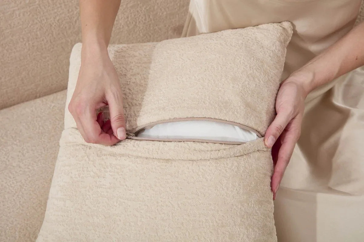 Beige Chenille L-Shape Sectional Sofa With Chaise - Omega Lifestyles