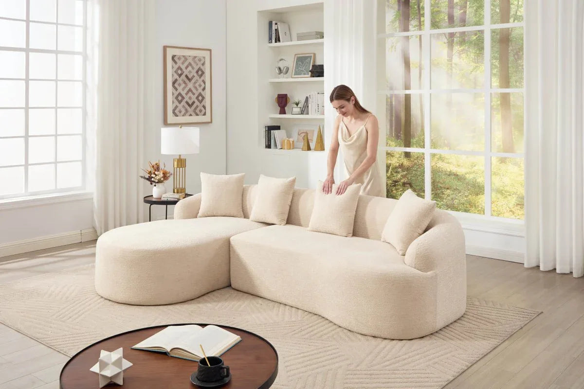 Beige Chenille L-Shape Sectional Sofa With Chaise - Omega Lifestyles