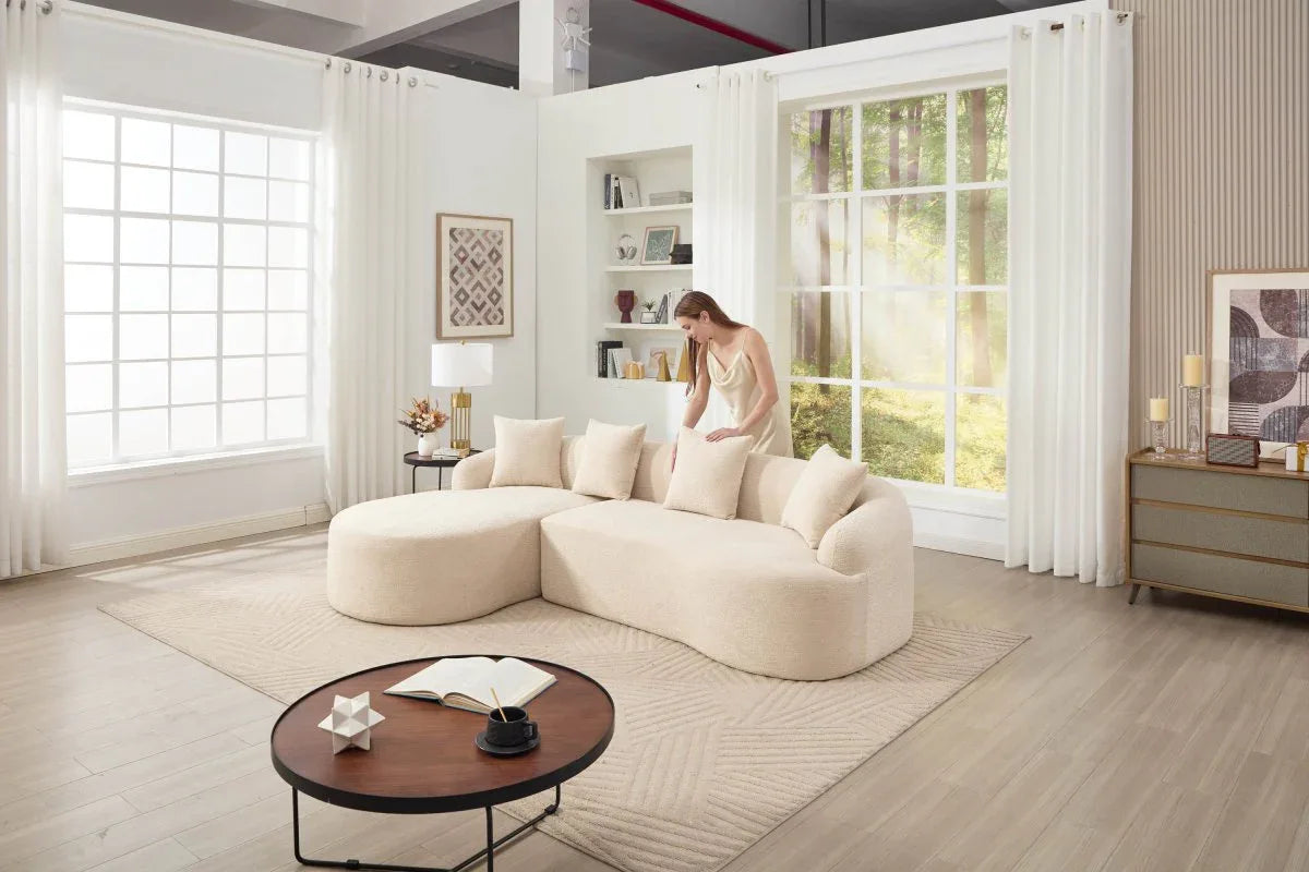 Beige Chenille L-Shape Sectional Sofa With Chaise - Omega Lifestyles