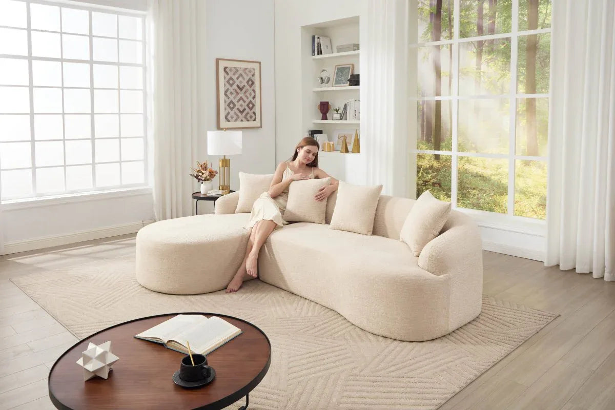 Beige Chenille L-Shape Sectional Sofa With Chaise - Omega Lifestyles