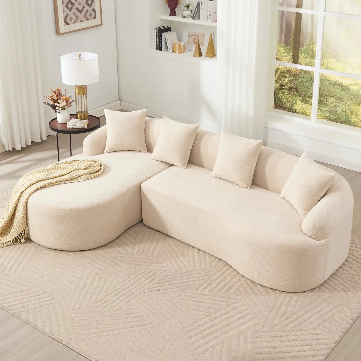 Beige Chenille L-Shape Sectional Sofa With Chaise - Omega Lifestyles