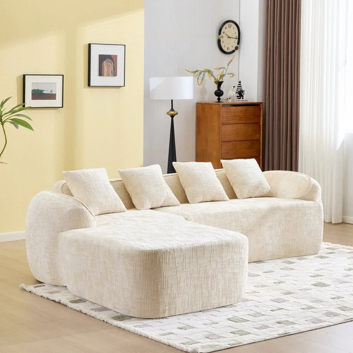 Beige Chenille L-Shaped Medium-Soft 4-Seat Sofa - Omega Lifestyles