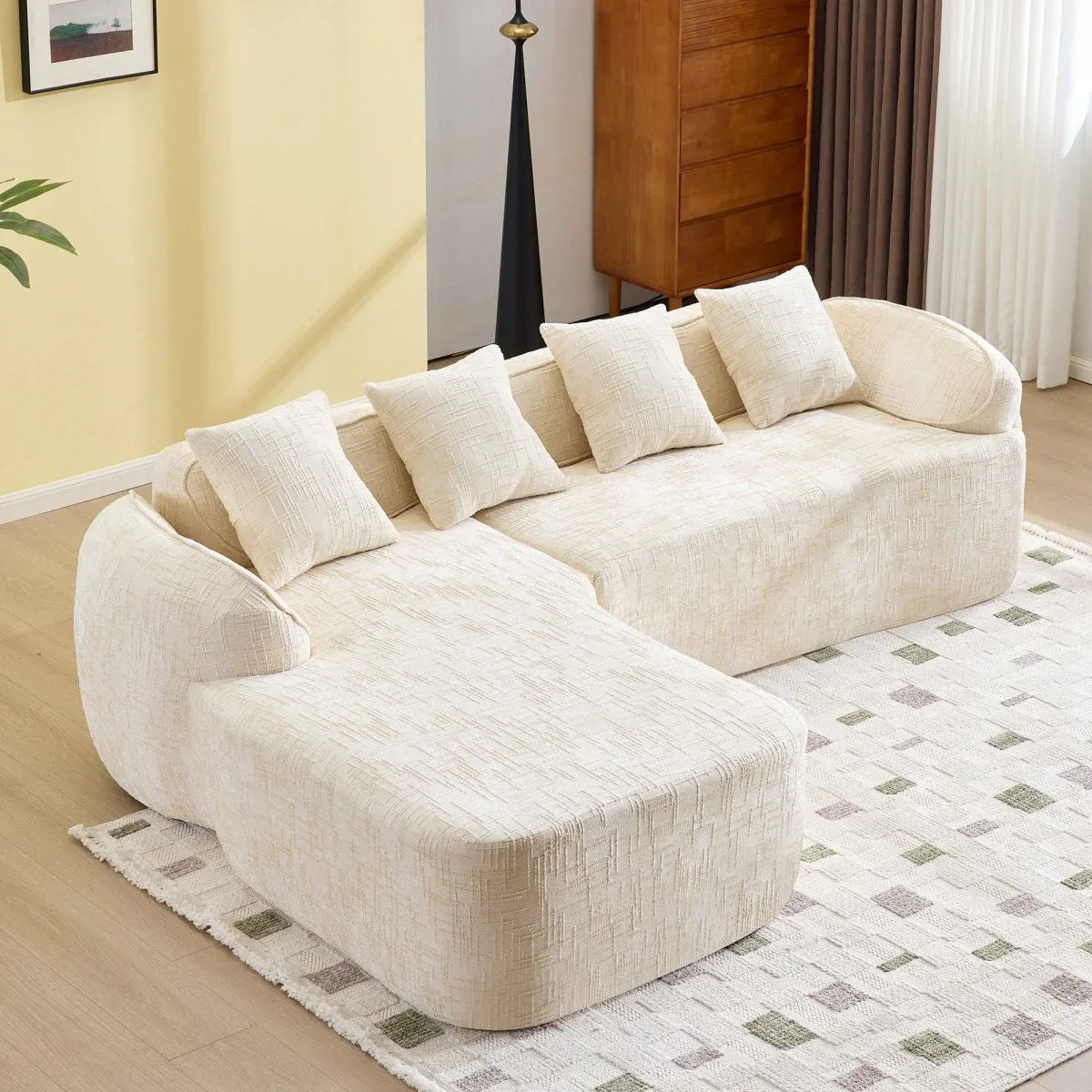 Beige Chenille L-Shaped Medium-Soft 4-Seat Sofa - Omega Lifestyles