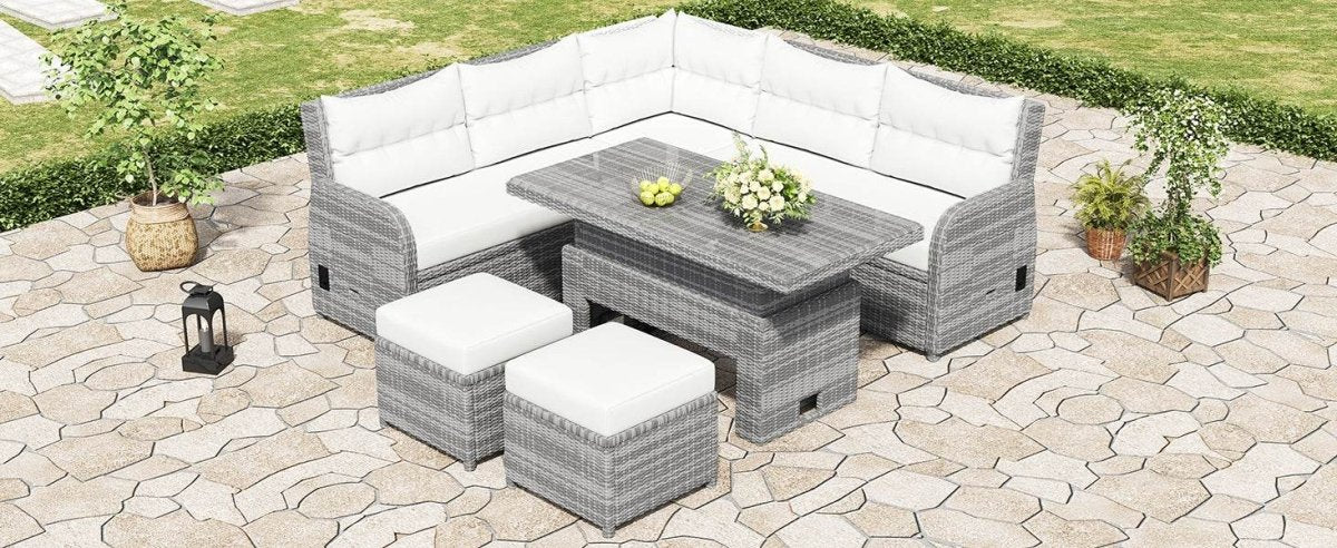 Beige Outdoor Patio Rattan Sectional Furniture Set - Serenova - Omega Lifestyles