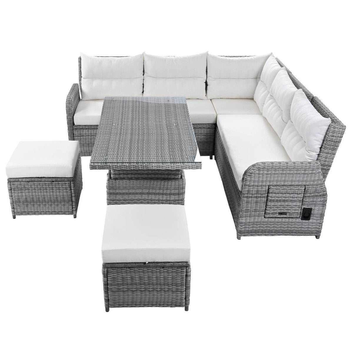 Beige Outdoor Patio Rattan Sectional Furniture Set - Serenova - Omega Lifestyles