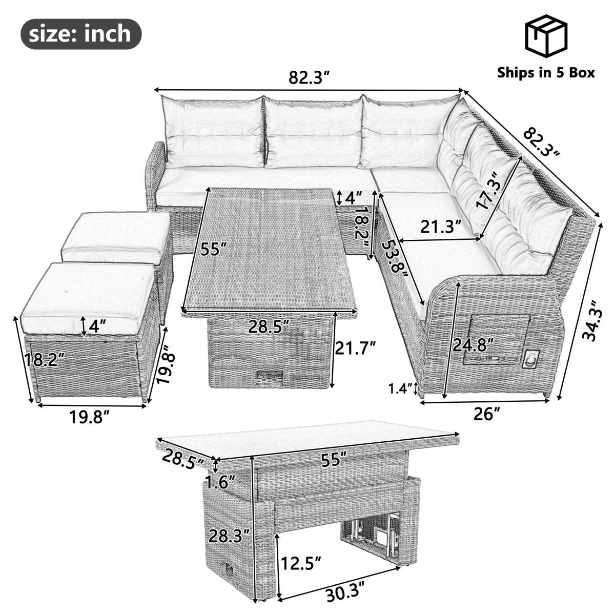 Beige Outdoor Patio Rattan Sectional Furniture Set - Serenova - Omega Lifestyles