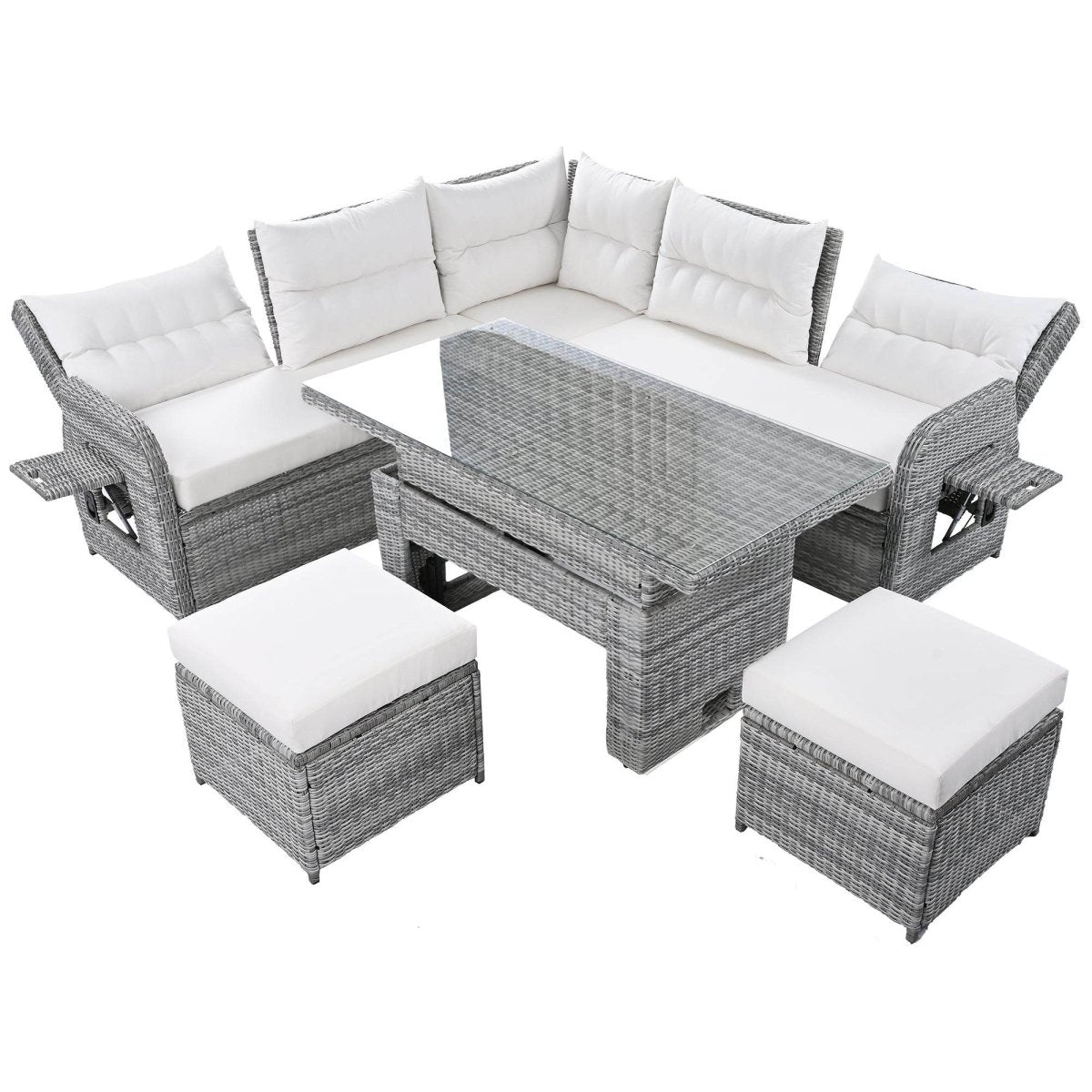 Beige Outdoor Patio Rattan Sectional Furniture Set - Serenova - Omega Lifestyles