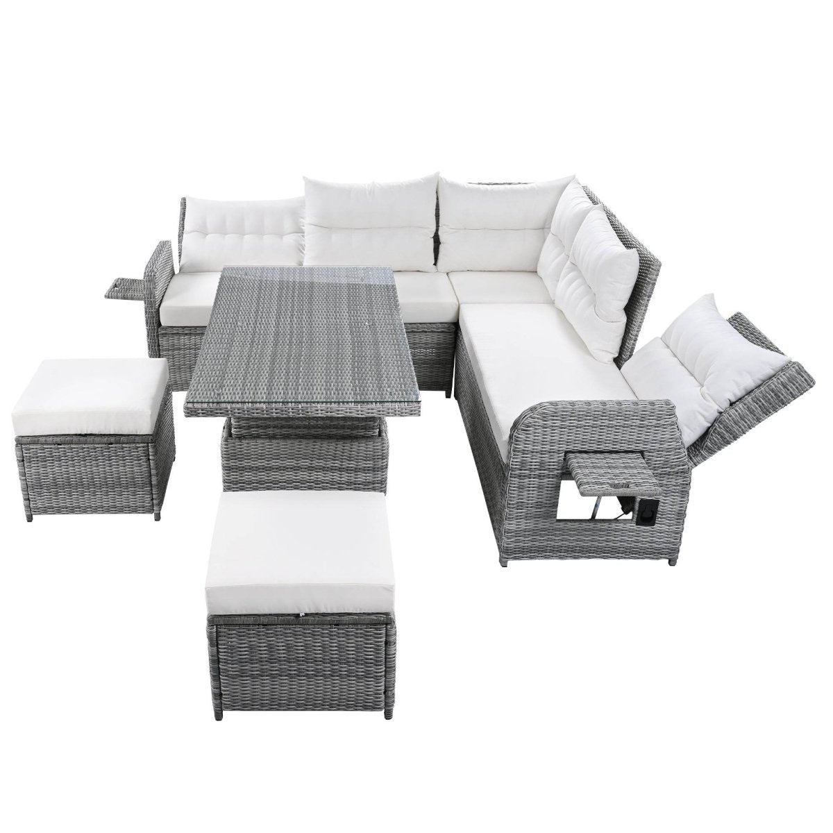 Beige Outdoor Patio Rattan Sectional Furniture Set - Serenova - Omega Lifestyles
