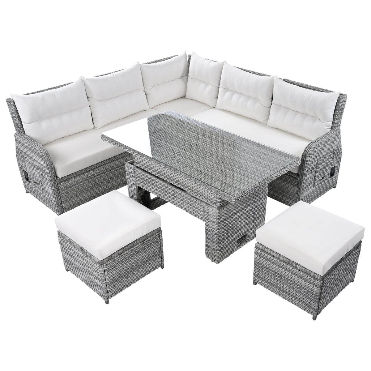 Beige Outdoor Patio Rattan Sectional Furniture Set - Serenova - Omega Lifestyles