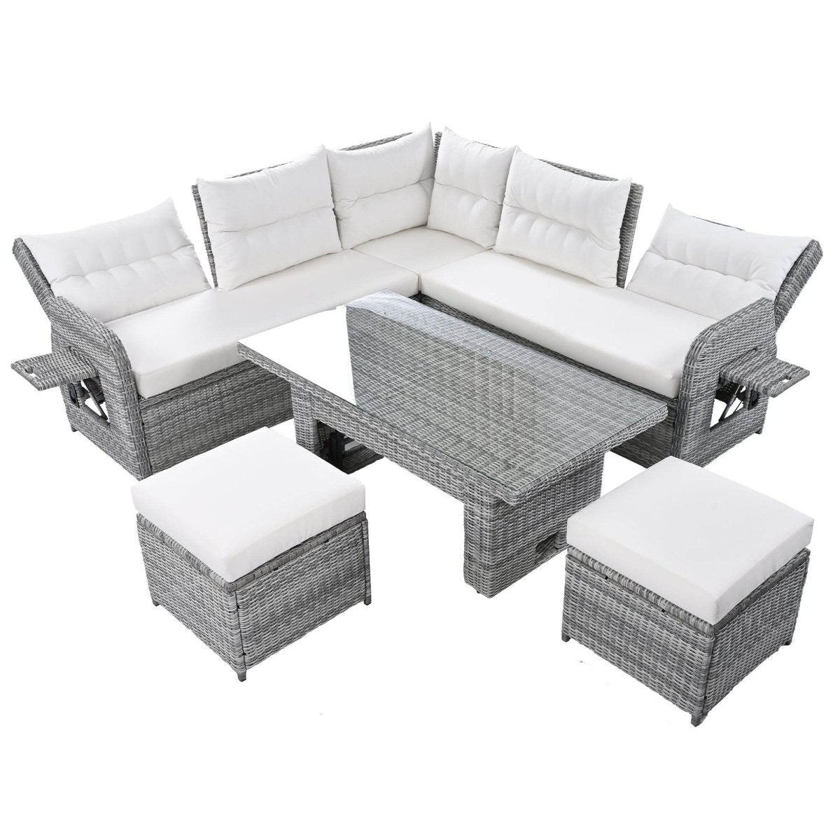 Beige Outdoor Patio Rattan Sectional Furniture Set - Serenova - Omega Lifestyles