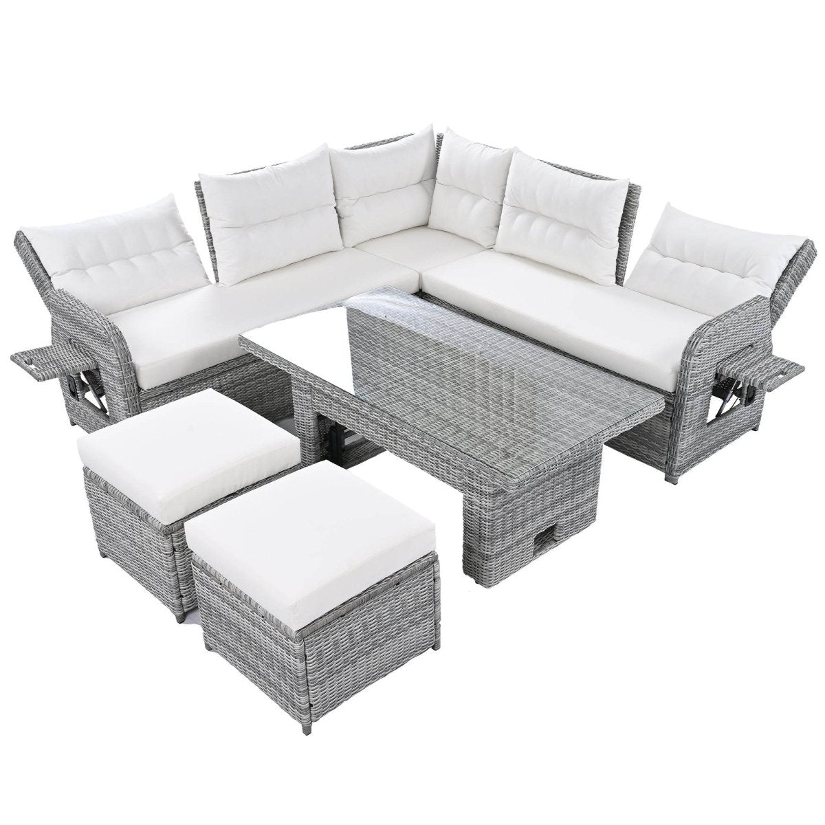 Beige Outdoor Patio Rattan Sectional Furniture Set - Serenova - Omega Lifestyles