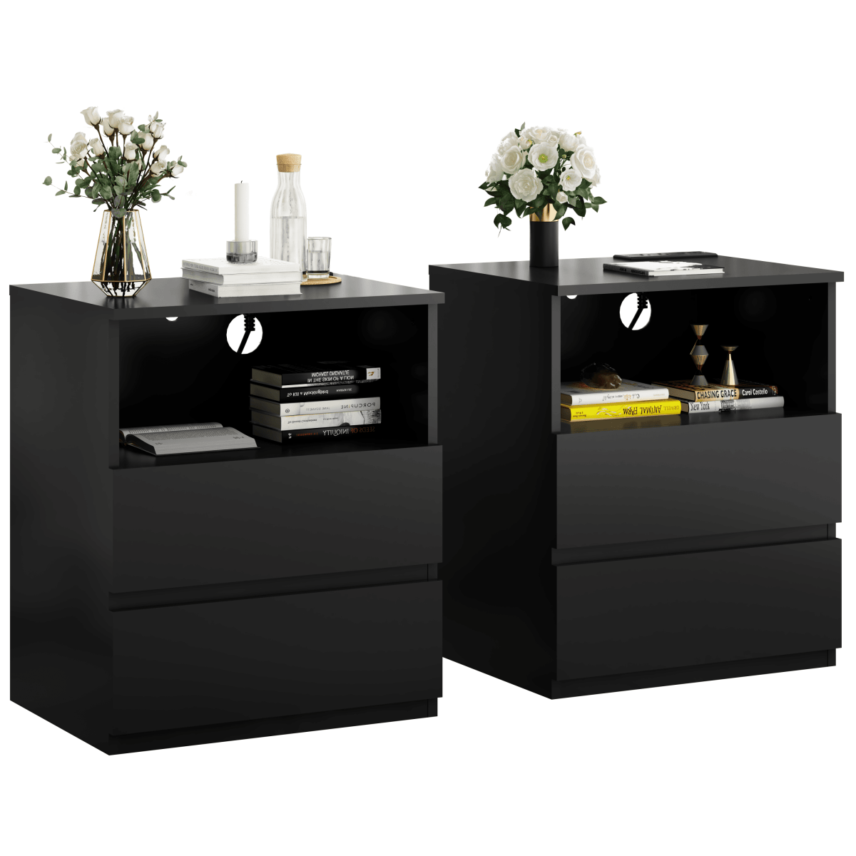 Black USB Charging End Table With Storage Drawers - Serenova - Omega Lifestyles
