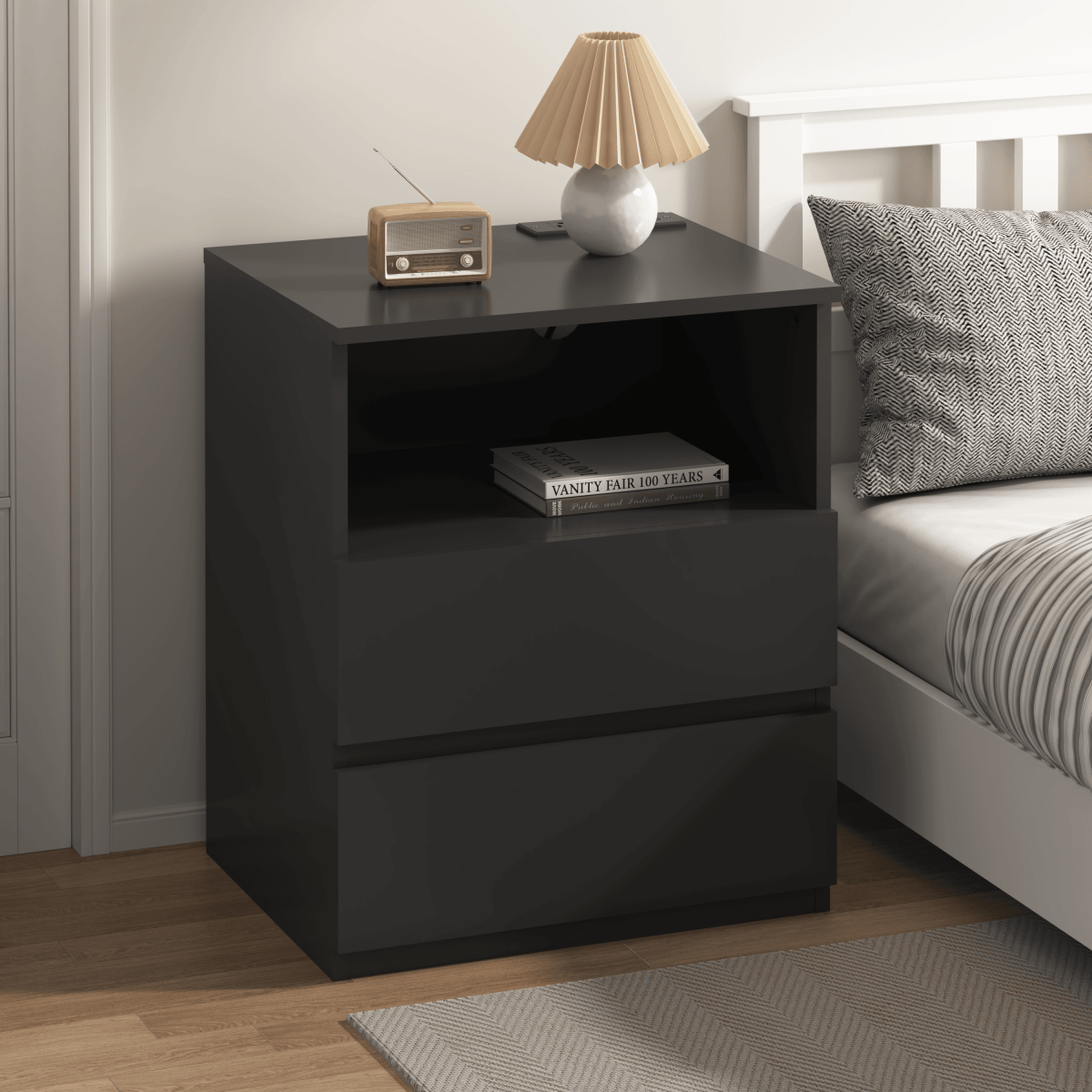 Black USB Charging End Table With Storage Drawers - Serenova - Omega Lifestyles