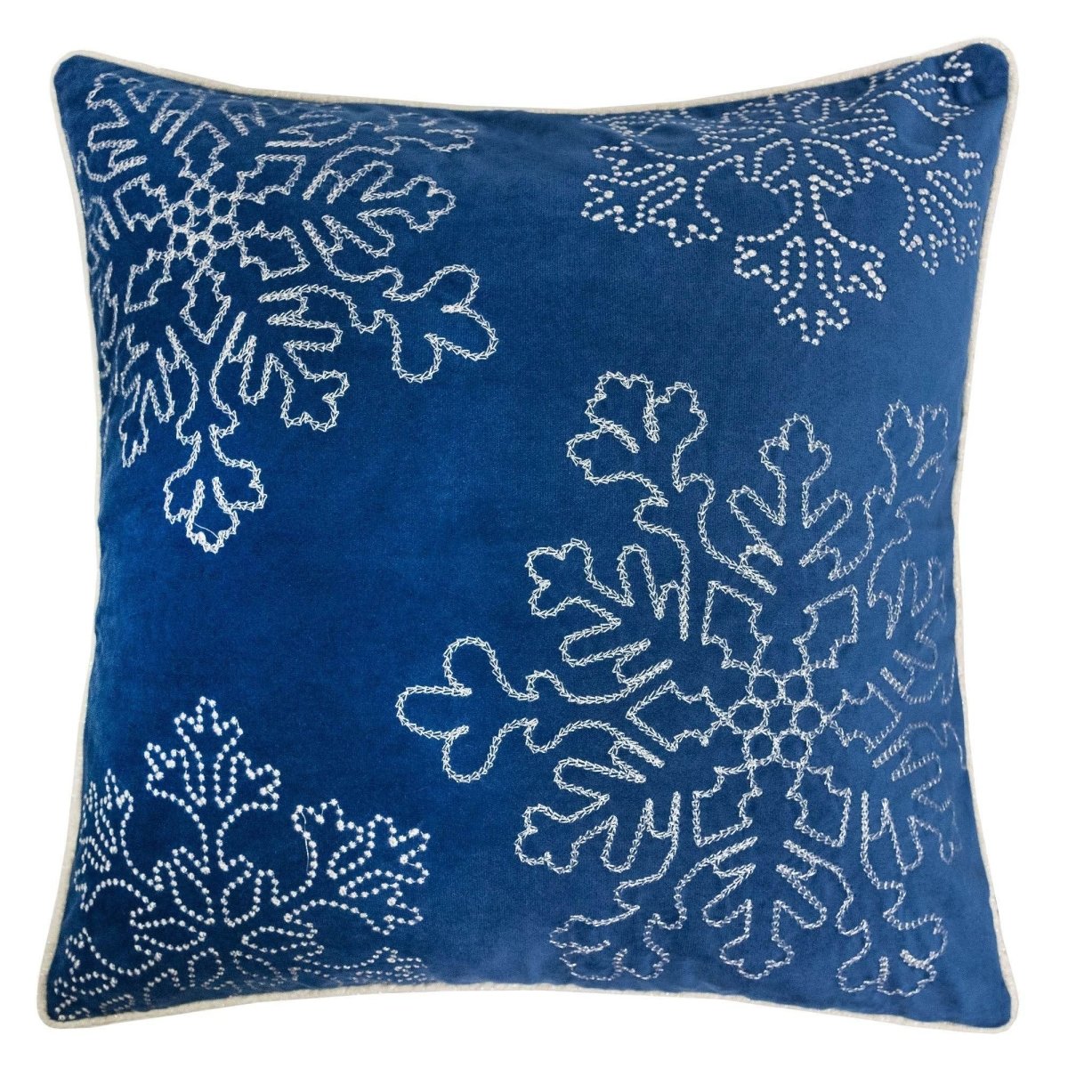 Blue Velvet Holiday Throw Pillow With Silver Snowflake Embroidery - Serenova - Omega Lifestyles
