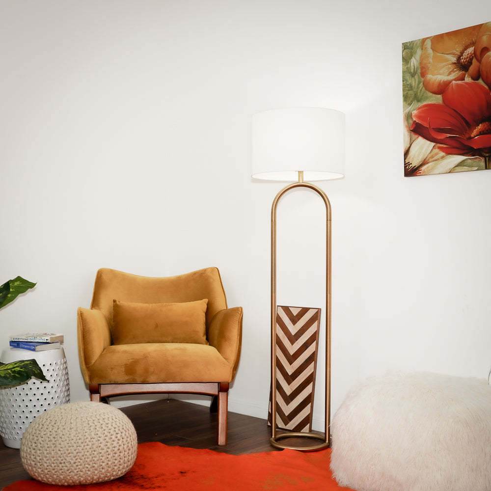 Brass Base Floor Lamp With Large White Drum Shade - Sleep Galleria