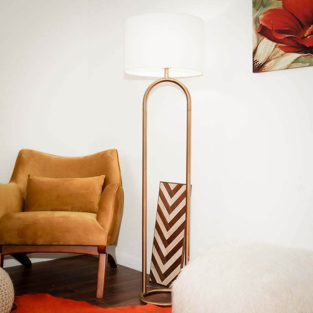 Brass Base Floor Lamp With Large White Drum Shade - Sleep Galleria