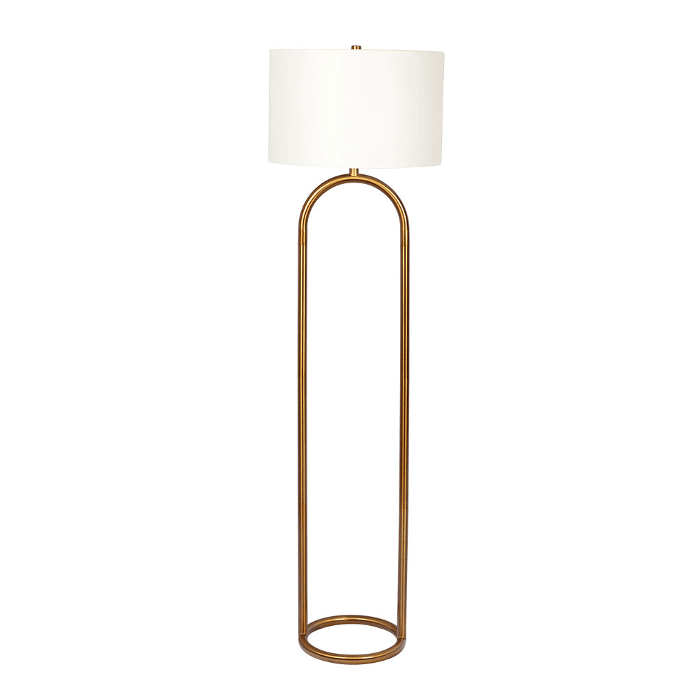 Brass Base Floor Lamp With Large White Drum Shade - Sleep Galleria